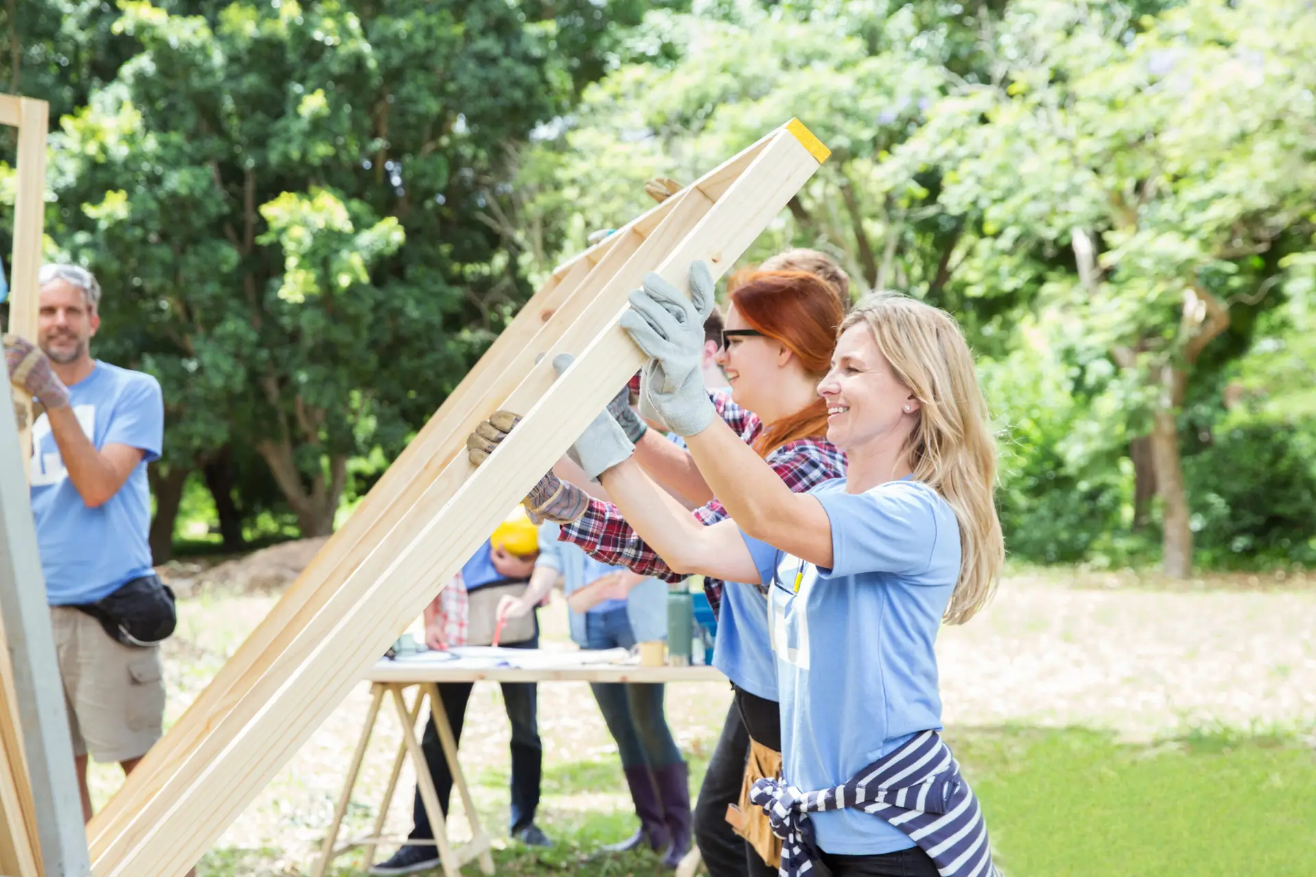 Volunteers building a house